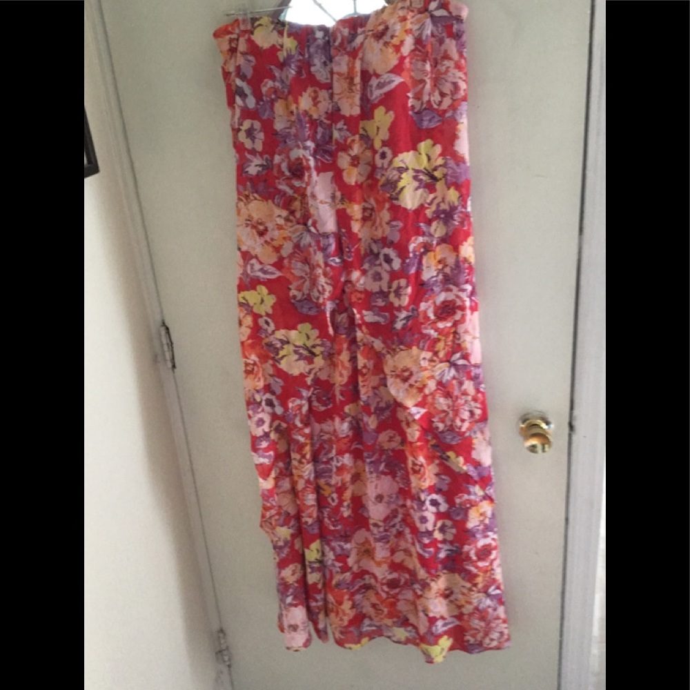 Floral bandeau maxi dress with overlay in front.